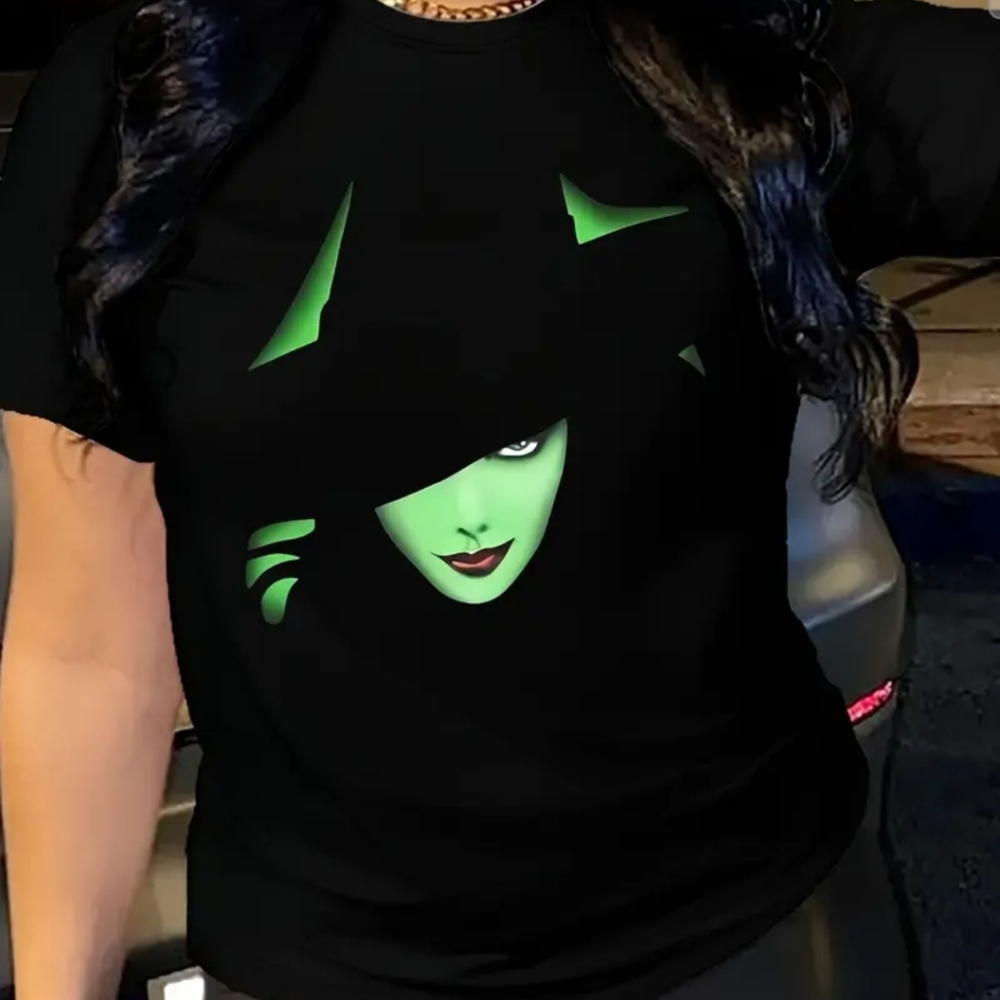 Witch Print Short Sleeve Crew Neck Tee